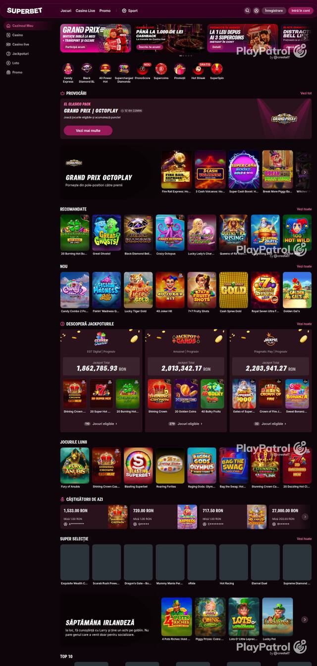 Capture of the front page of Superbet (superbet.ro) on 3 October 2026