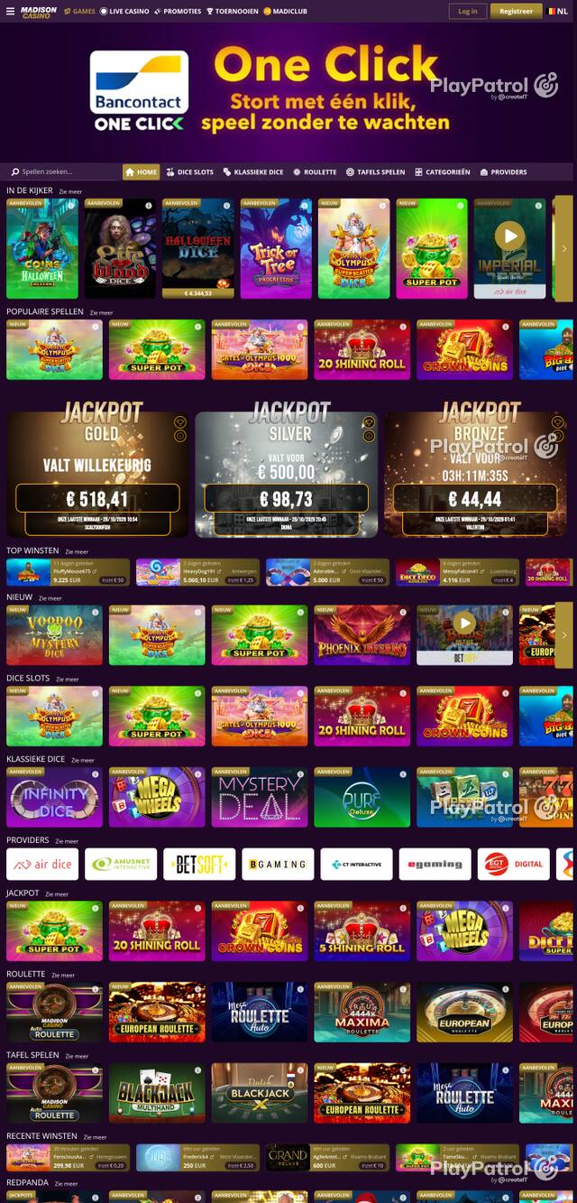 Capture of the front page of madisoncasino.be (madisoncasino.be) on 29 October 2026