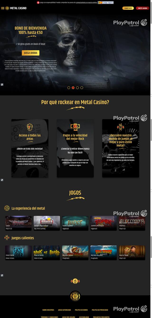 Capture of the front page of Metal Casino (metalcasino.es) on 11 October 2026