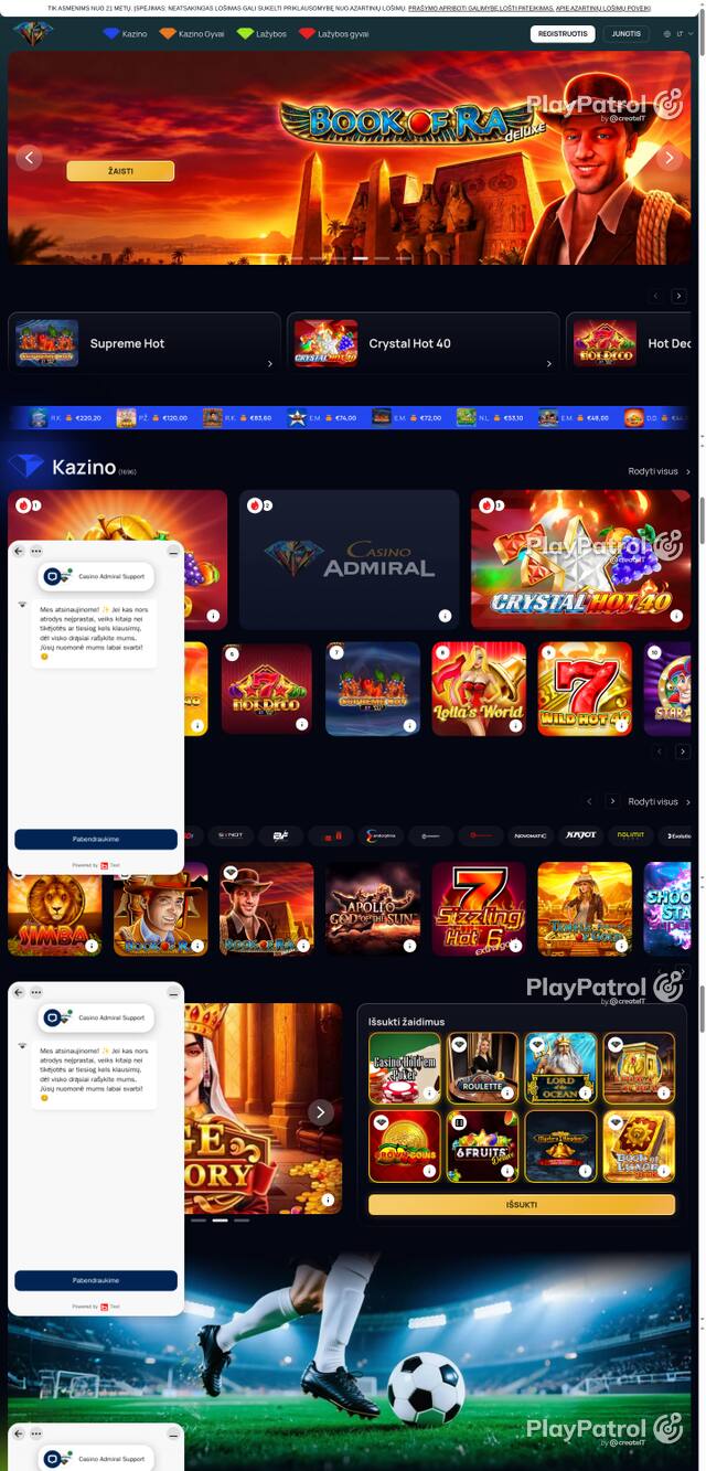 Capture of the front page of casinoadmiral.lt (casinoadmiral.lt) on 21 October 2026