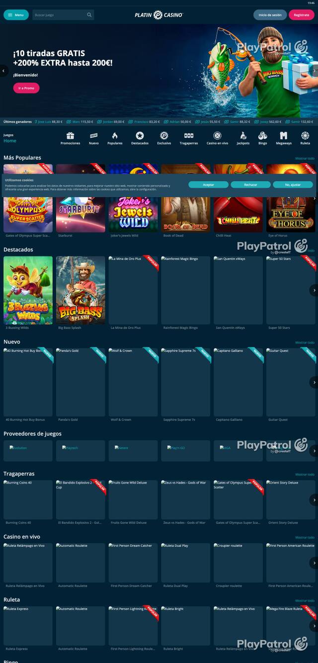 Capture of Platin Casino recorded during the scan