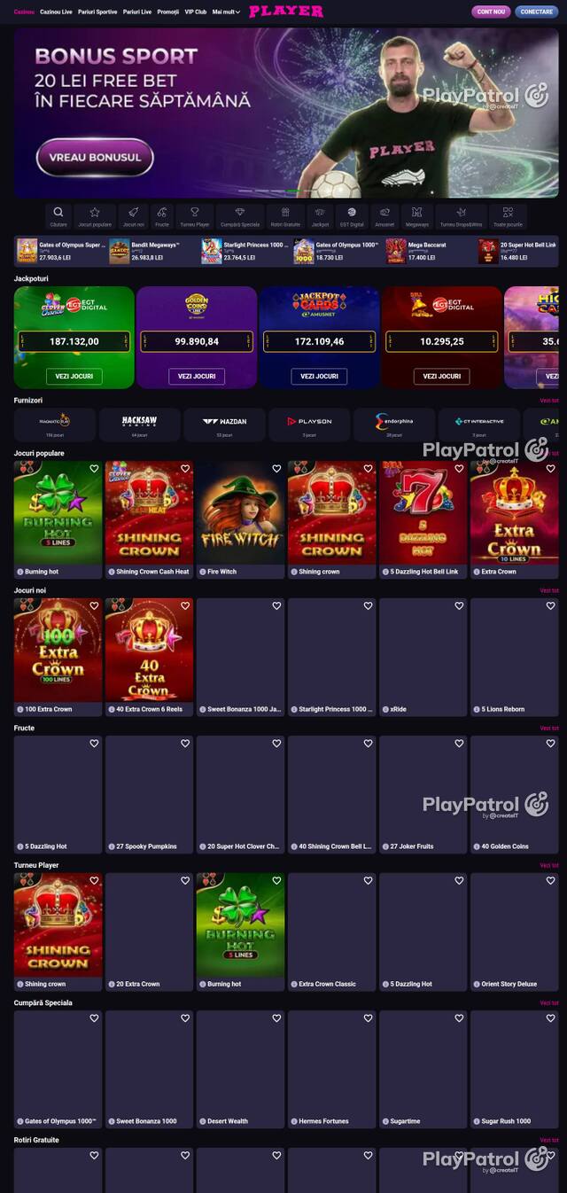 Capture of the front page of Player (player.ro) on 4 October 2026