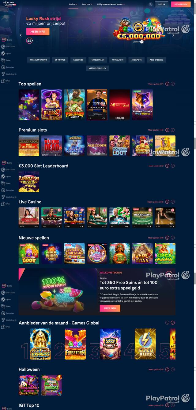 Capture of the front page of Holland Casino (hollandcasino.nl) on 23 October 2026
