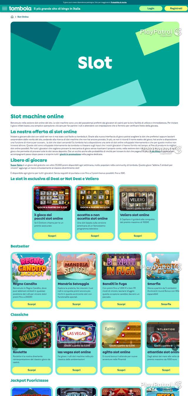 Homepage capture of tombola recorded during the scan