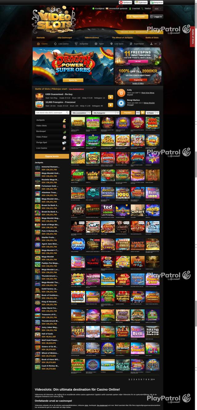 Front page of videoslots.com as captured on 26 October 2026