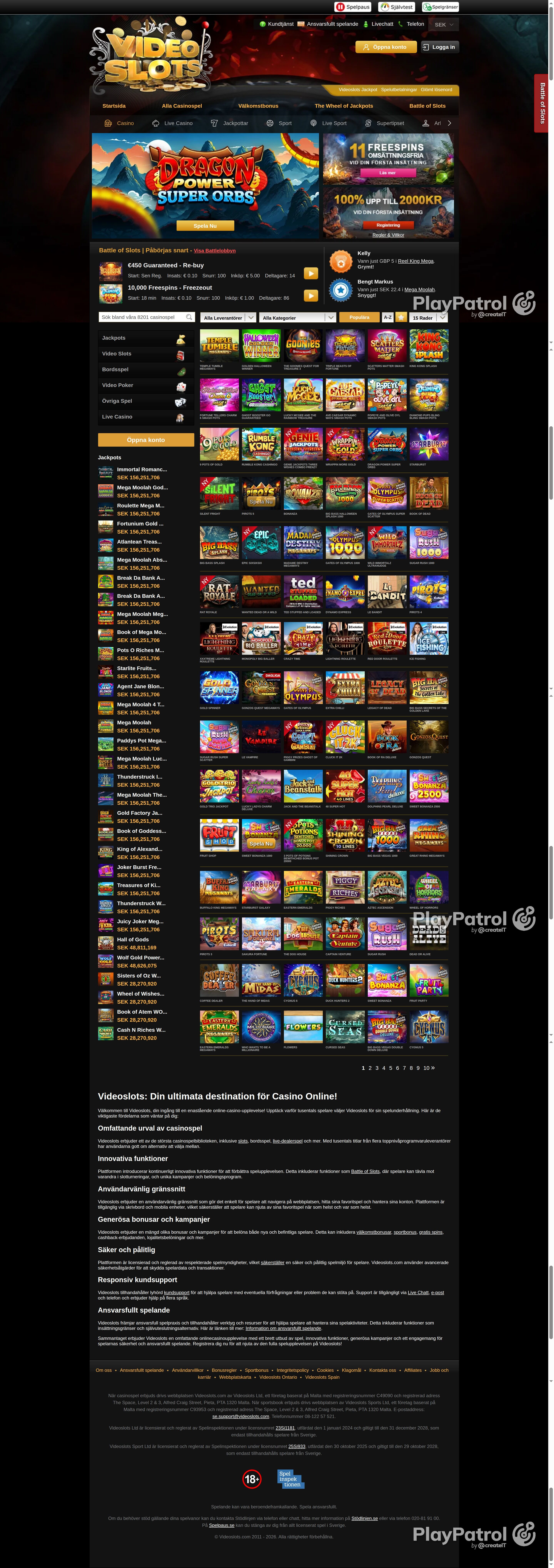 Full capture of videoslots.com recorded during the scan