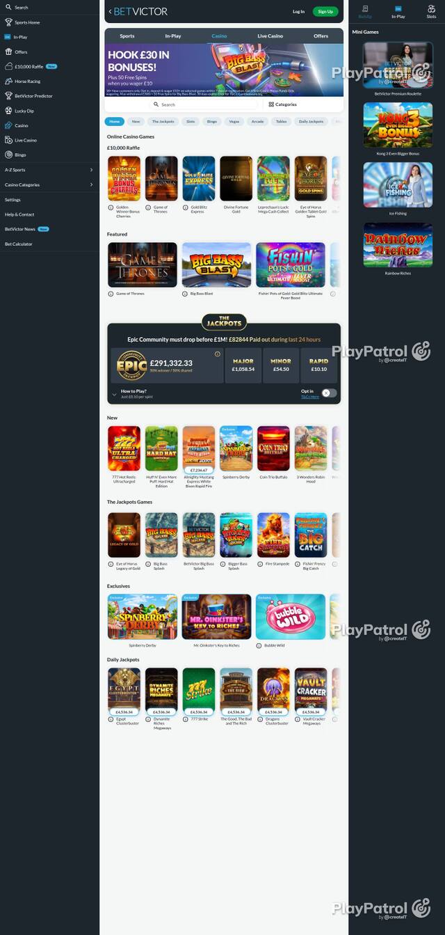 Capture of BetVictor Casino recorded during the scan