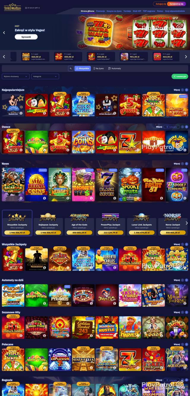 Capture of the front page of totalcasino.pl (totalcasino.pl) on 20 October 2026