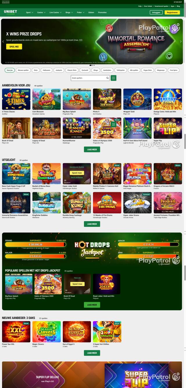 Capture of the front page of Unibet (unibet.nl) on 22 October 2026