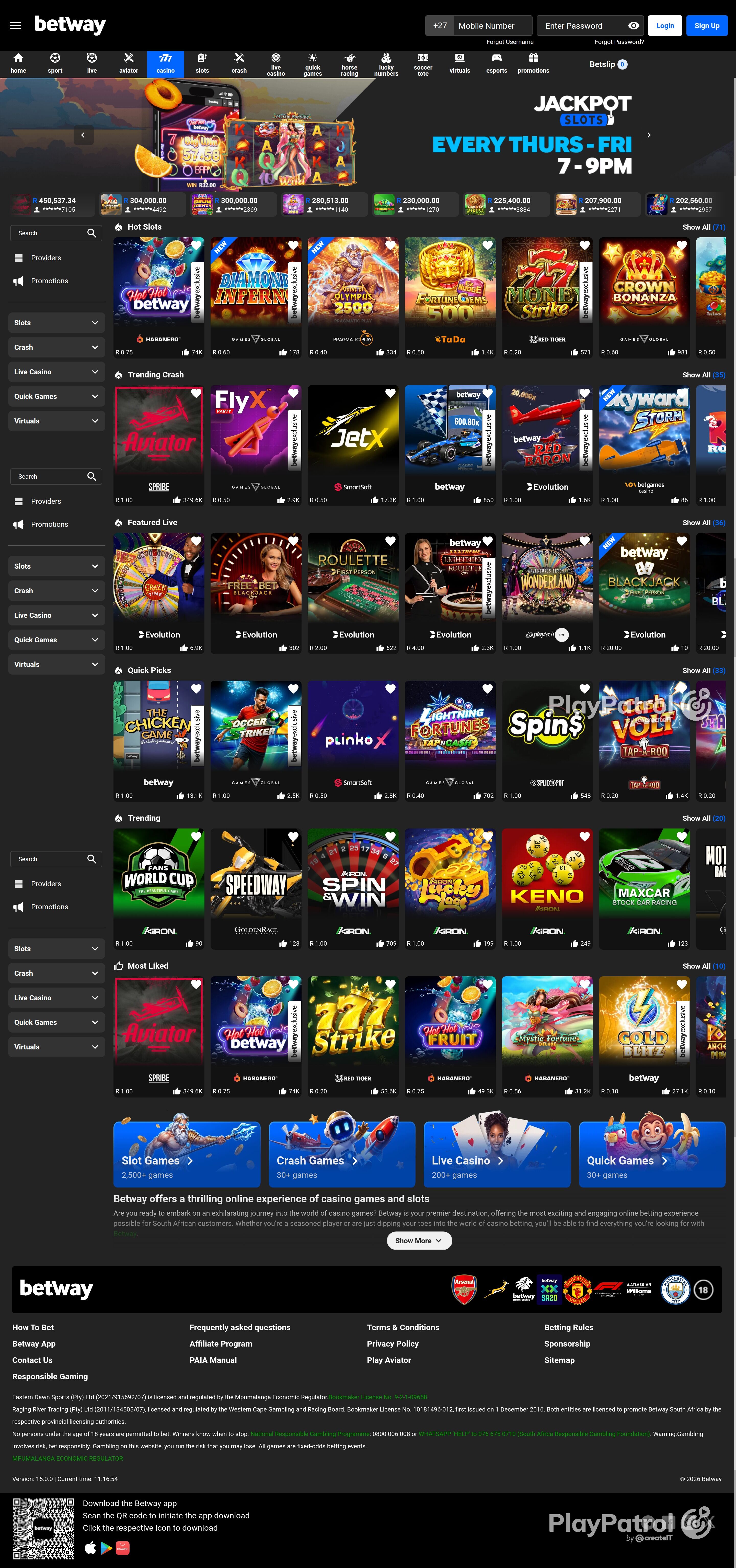 Full capture of betway.co.za recorded during the scan