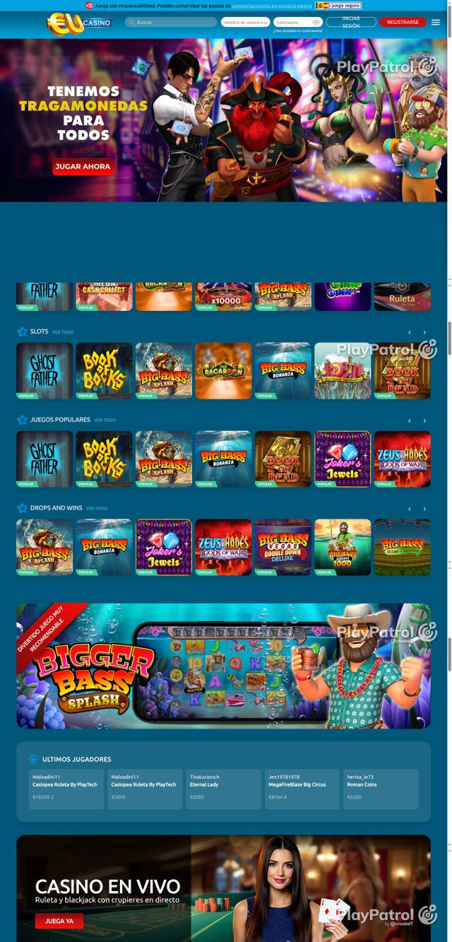 Capture of the front page of EU Casino (eucasino.es) on 28 October 2026