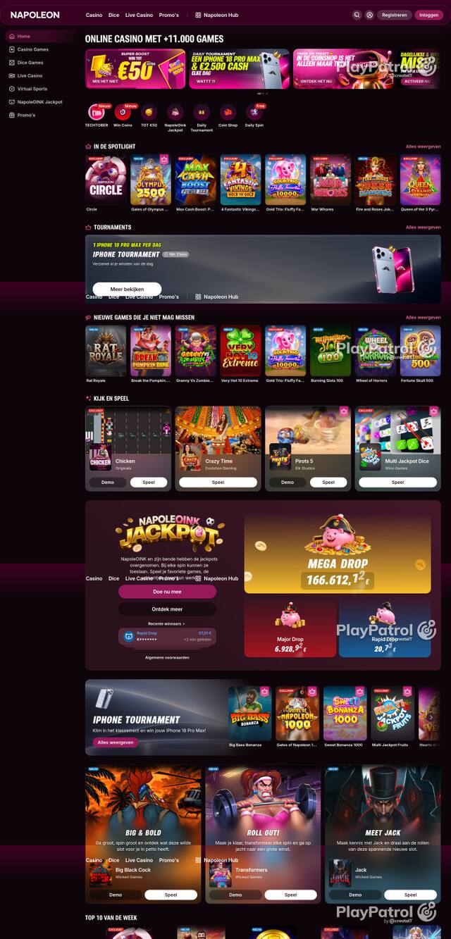 Capture of the front page of napoleoncasino.be (napoleoncasino.be) on 23 October 2026