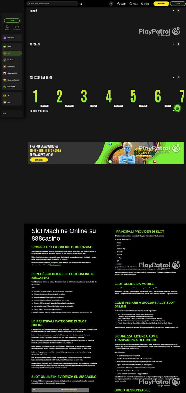 Homepage capture of 888casino recorded during the scan