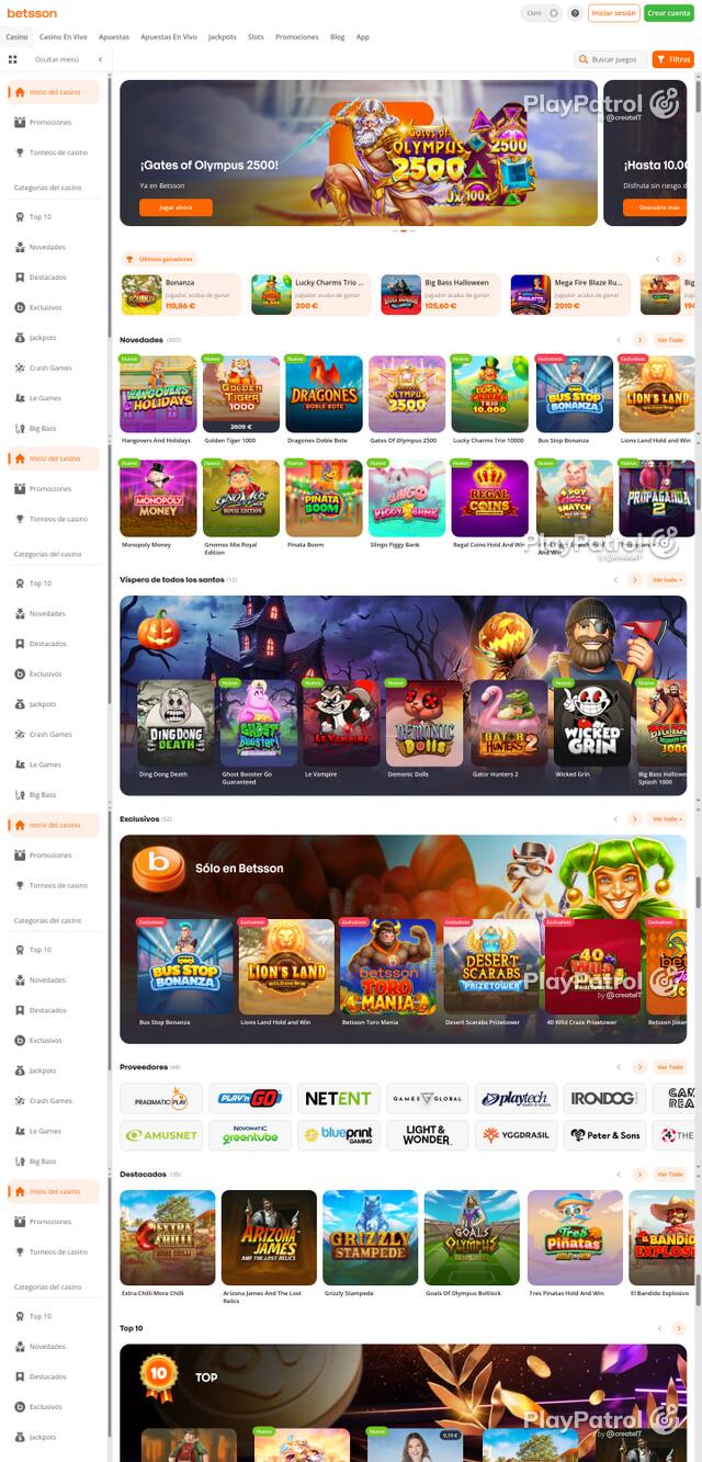 Front page of Betsson as captured on 29 October 2026