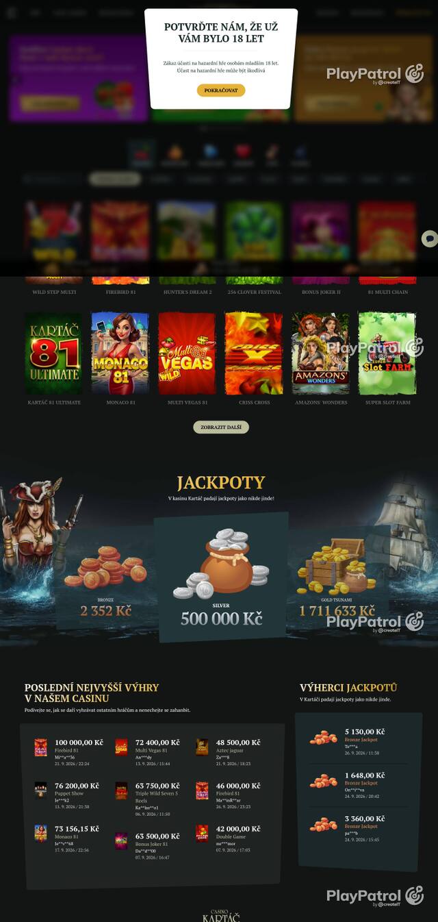 Homepage capture of Casino Kartac recorded during the scan
