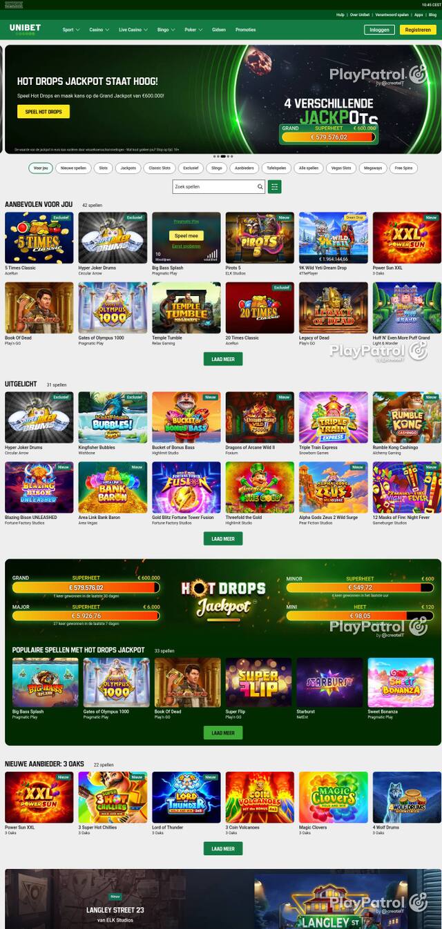 Homepage capture of Unibet recorded during the scan
