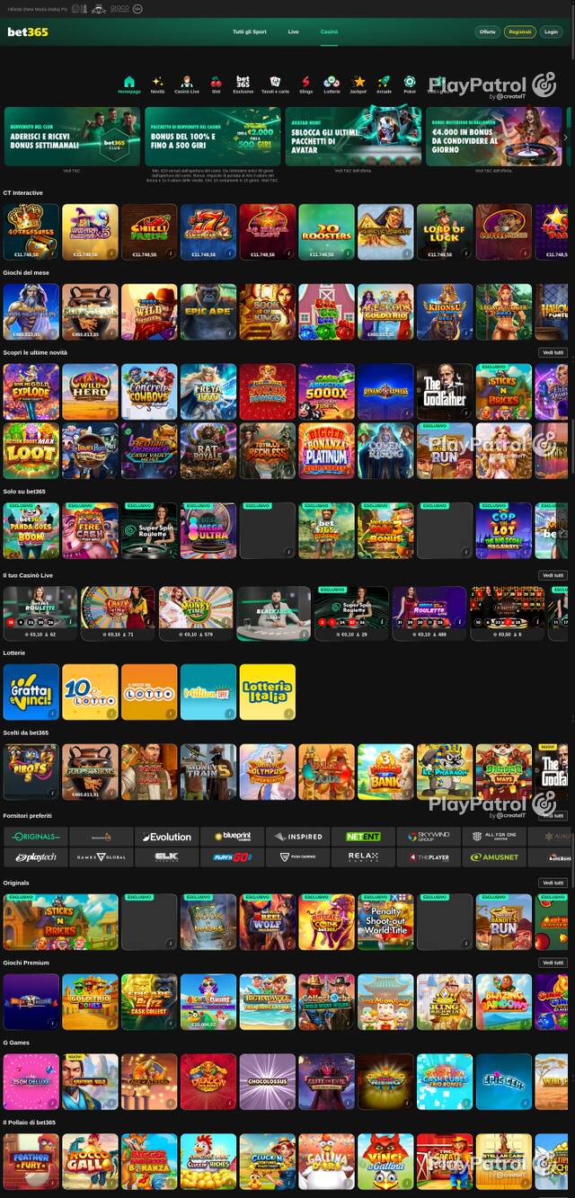 Capture of the front page of bet365 (casino.bet365.it) on 25 October 2026