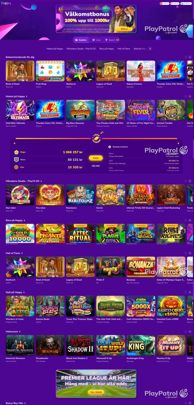 Capture of the front page of happycasino.se (happycasino.se) on 16 October 2026