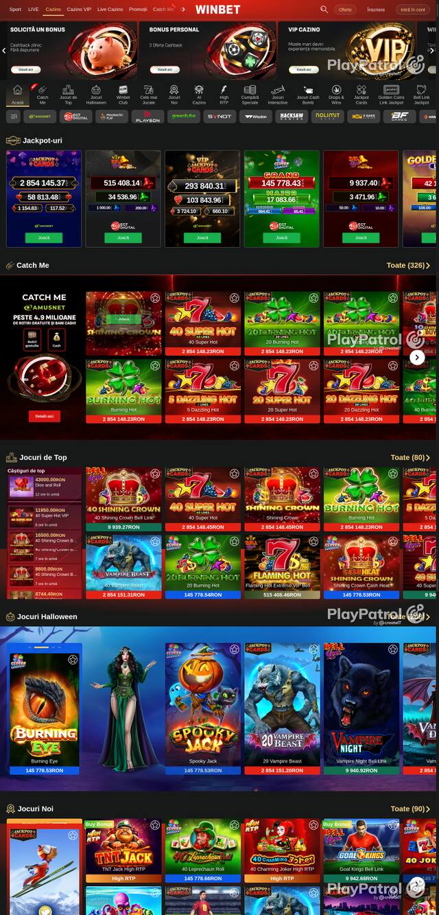 Capture of the front page of Winbet (winbet.ro) on 19 October 2026