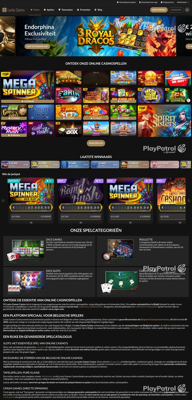 Capture of the front page of luckygames.be (luckygames.be) on 23 October 2026