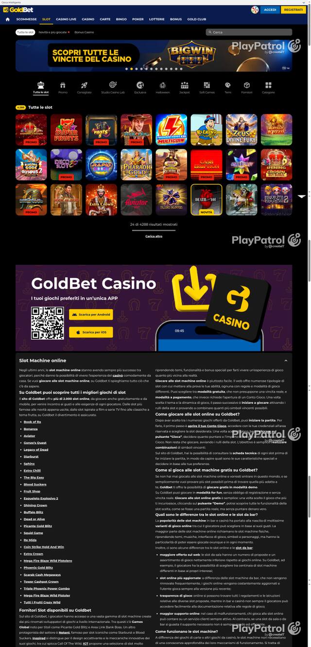 Capture of the front page of Goldbet (goldbet.it) on 21 October 2026