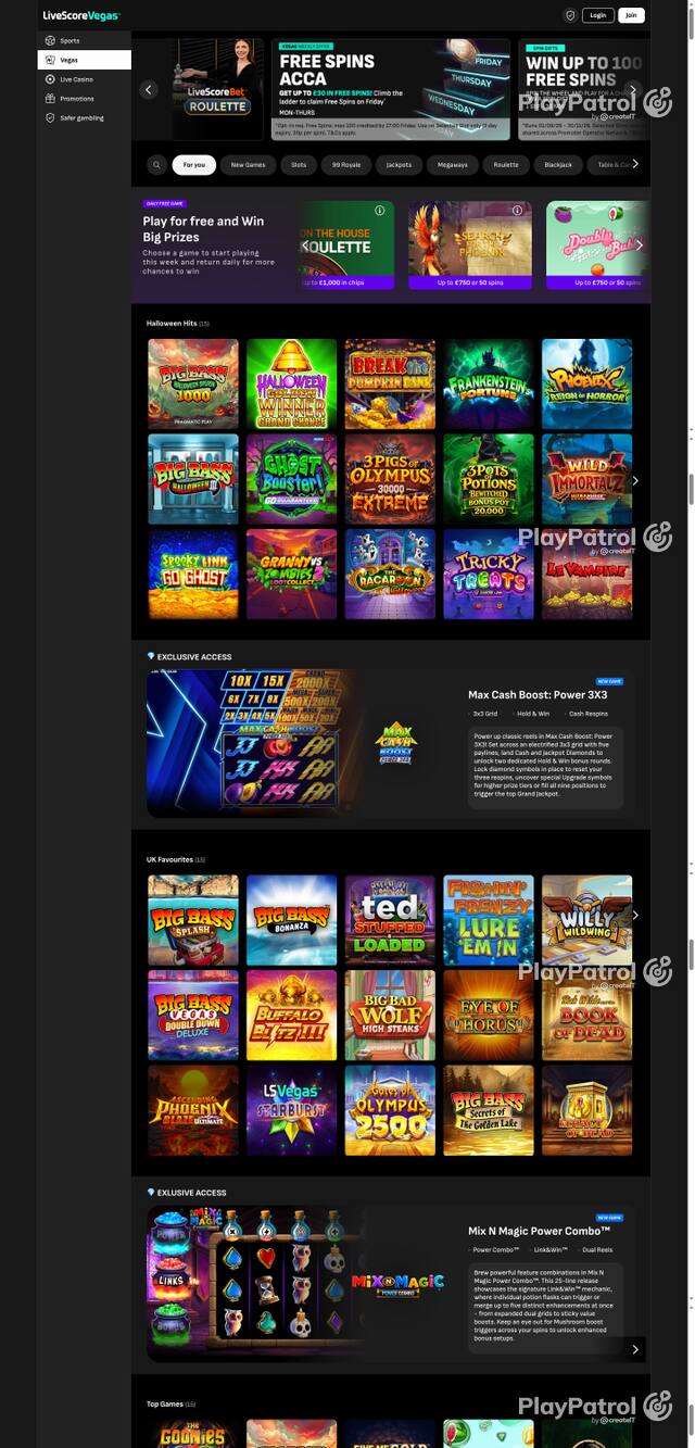 Front page of LiveScore Vegas as captured on 29 October 2026