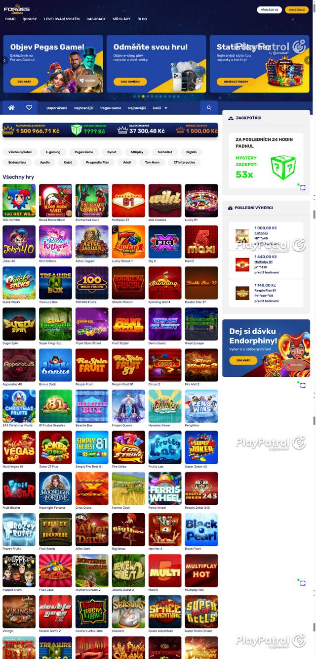 Capture of the front page of Forbes Casino (forbescasino.cz) on 13 October 2026