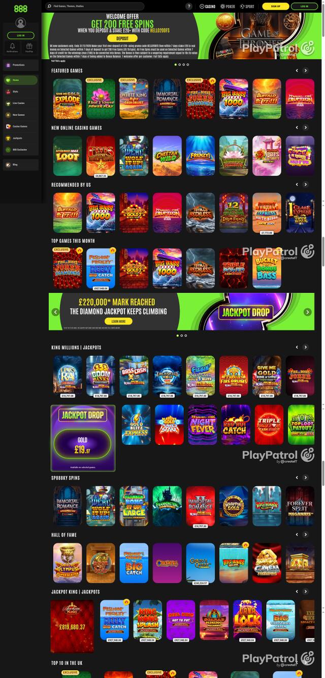 Capture of the front page of 888casino (888casino.com) on 13 October 2026