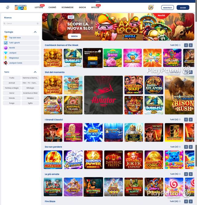 Capture of the front page of MyLotteries (mylotteriesplay.it) on 5 October 2026
