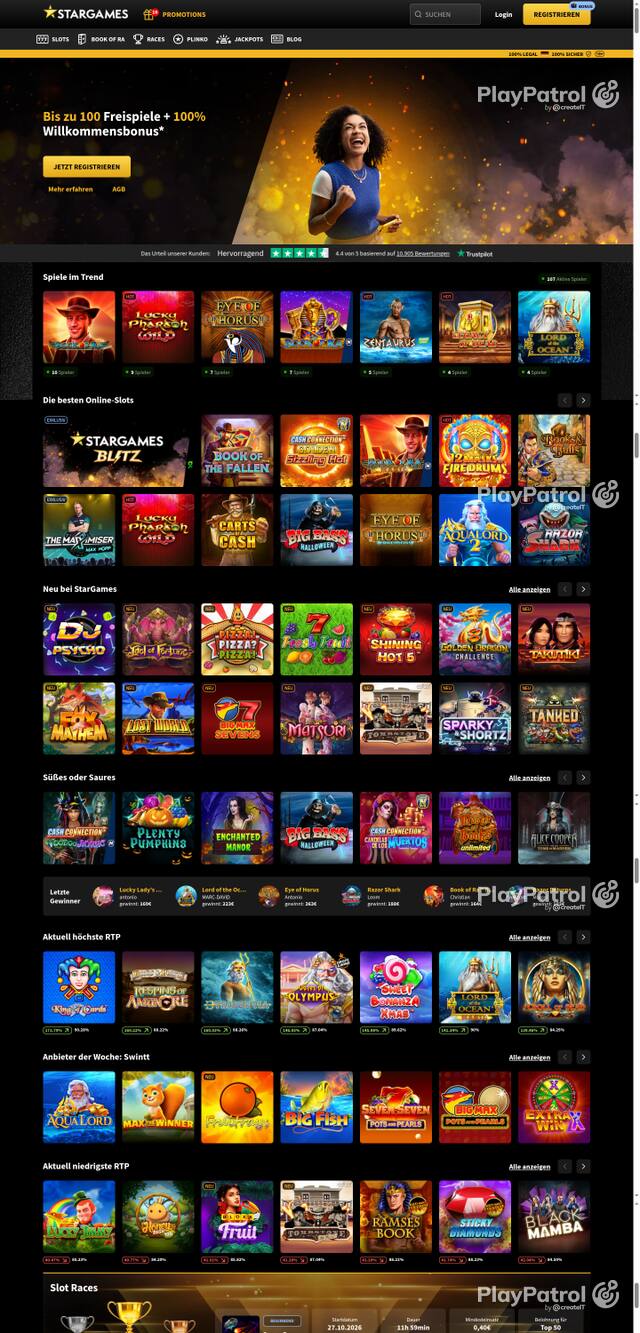 Capture of the front page of StarGames (stargames.de) on 24 October 2026