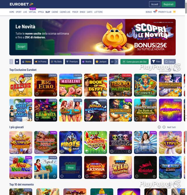 Capture of the front page of Eurobet (eurobet.it) on 5 October 2026