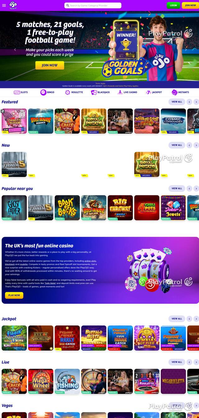 Homepage capture of PlayOJO recorded during the scan