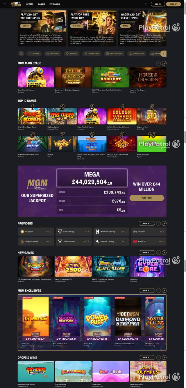 Capture of the front page of BetMGM UK (betmgm.co.uk) on 9 October 2026