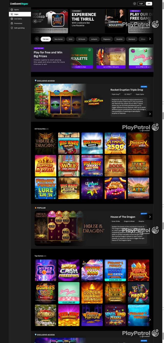 Capture of the front page of LiveScore Vegas (livescorebet.com) on 6 October 2026