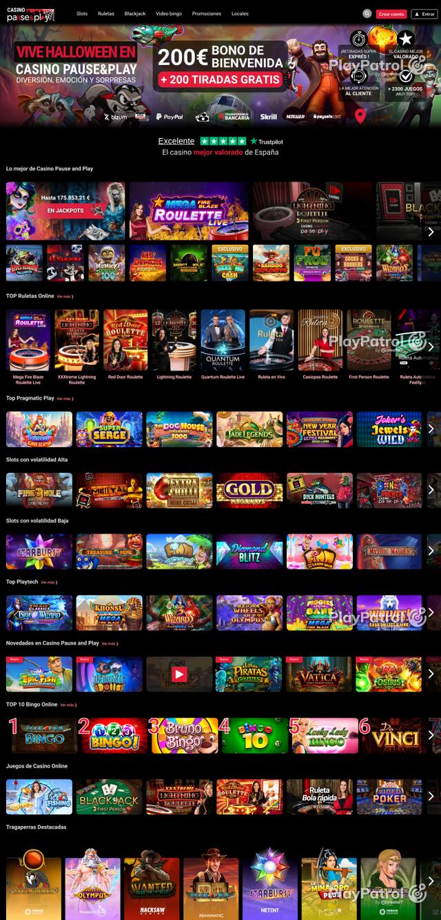 Capture of the front page of Casino Pause and Play (casinopauseandplay.es) on 7 October 2026
