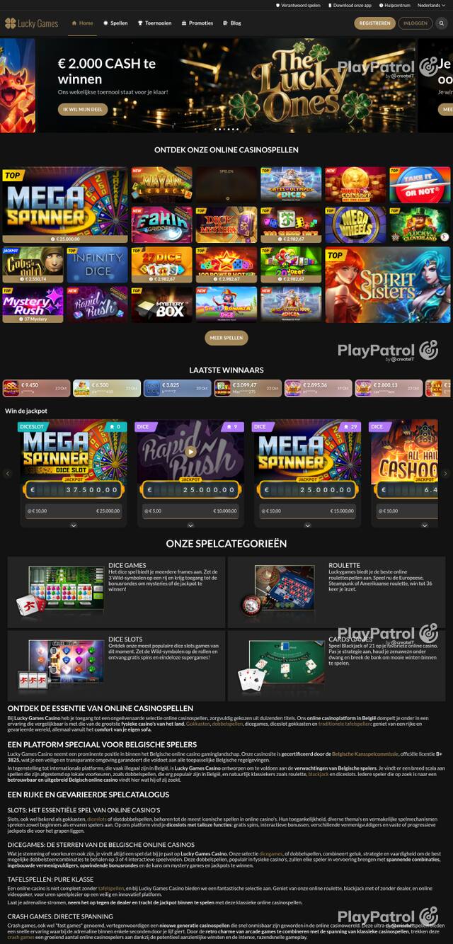 Capture of the front page of luckygames.be (luckygames.be) on 25 October 2026