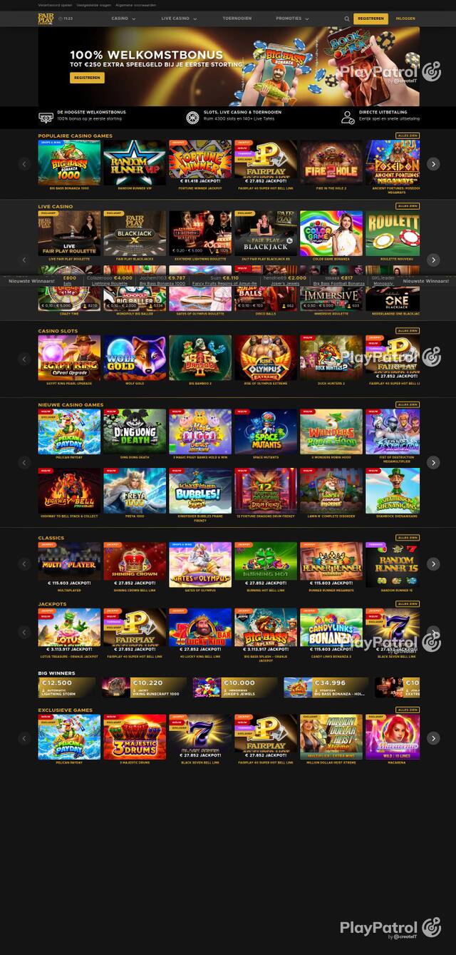 Homepage capture of Fair Play Casino recorded during the scan