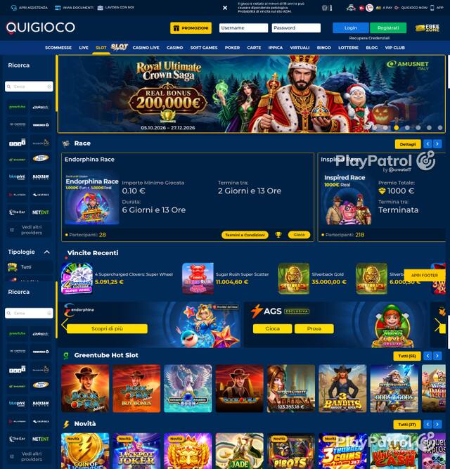 Capture of the front page of Quigioco (quigioco.it) on 5 October 2026