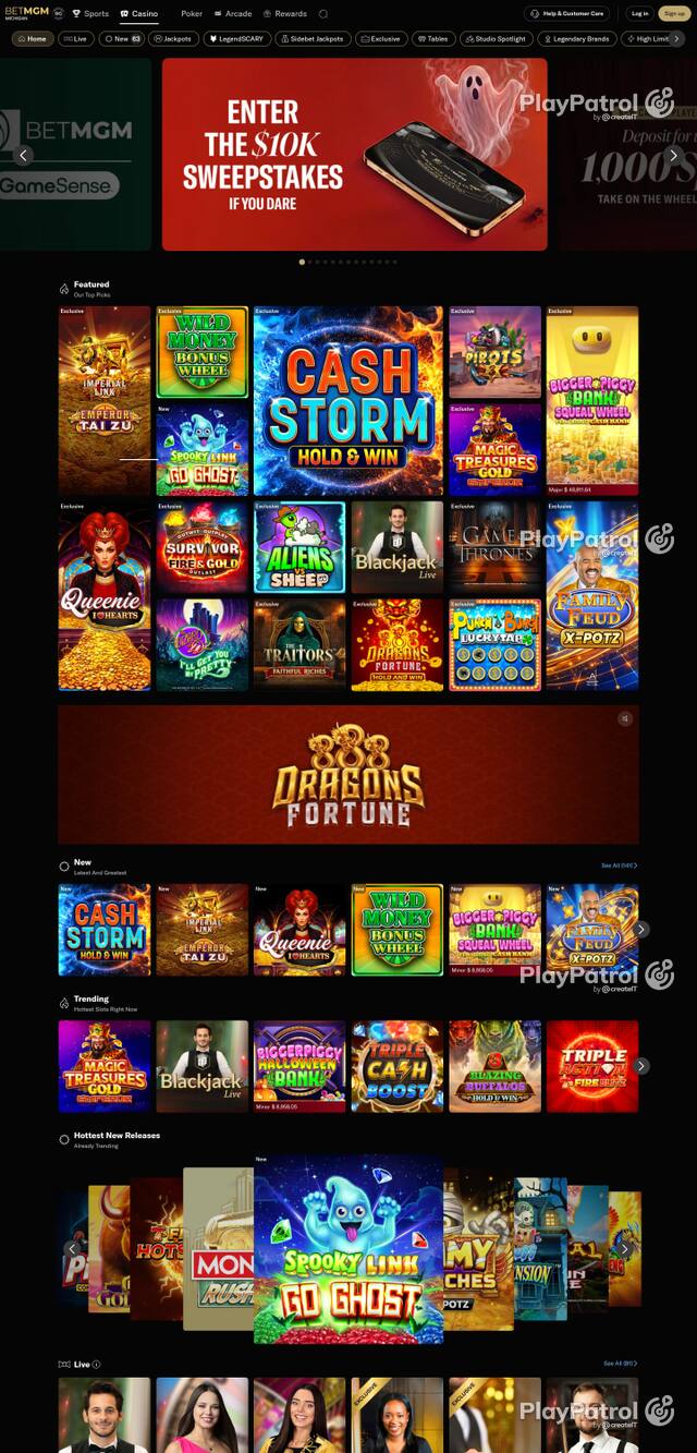 Front page of casino.mi.betmgm.com as captured on 26 October 2026