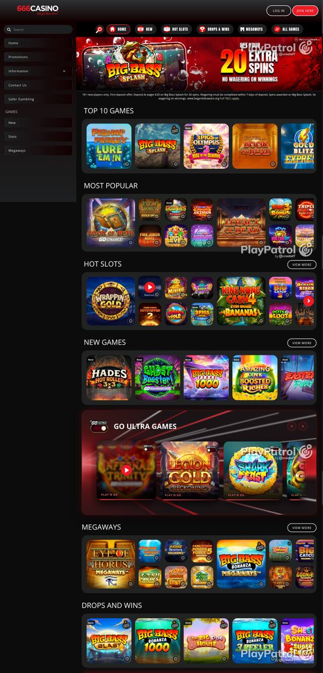 Capture of the front page of 666 Casino (666casino.com) on 11 October 2026