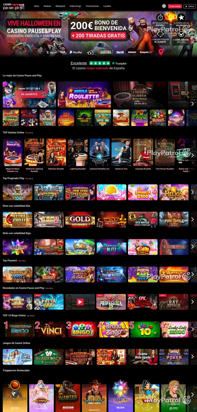 Capture of the front page of Casino Pause and Play (casinopauseandplay.es) on 26 October 2026