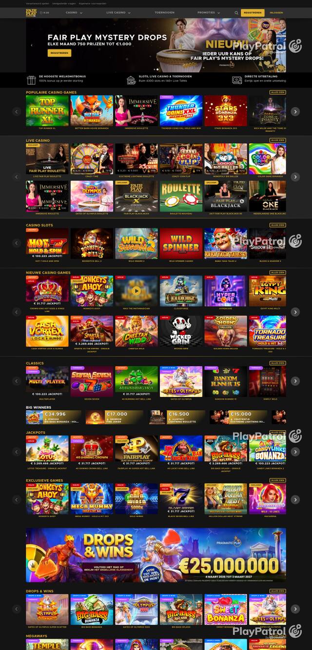 Capture of the front page of Fair Play Casino (fairplaycasino.nl) on 11 October 2026