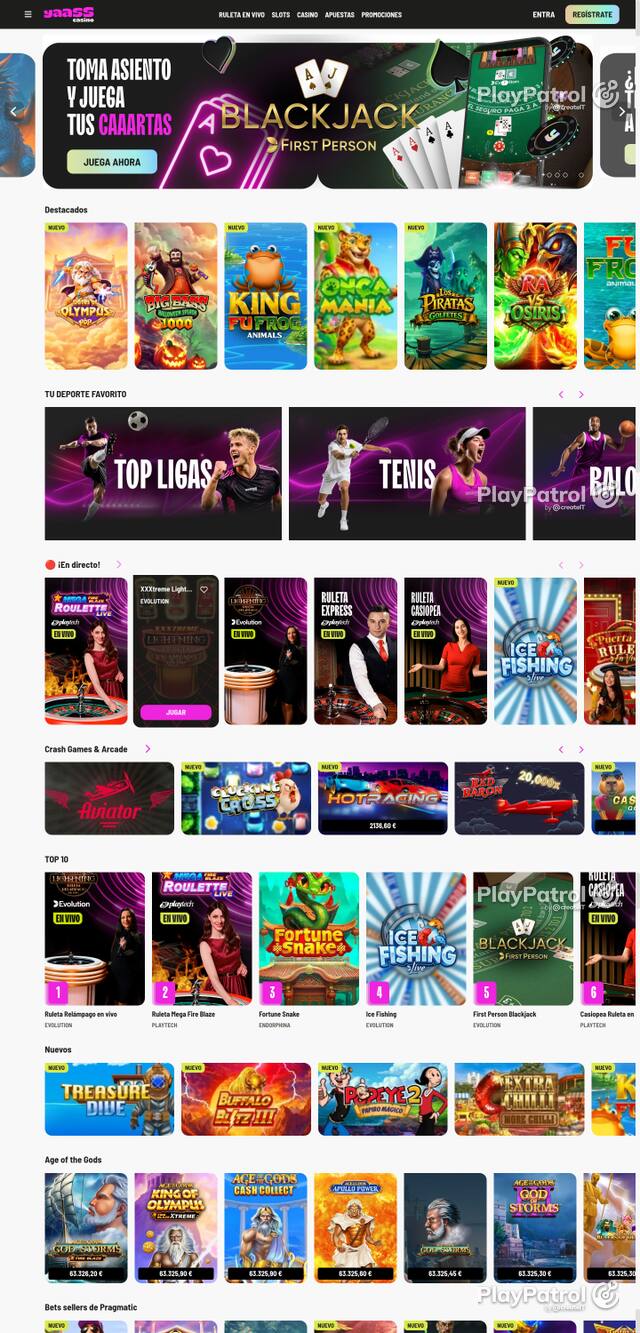 Capture of the front page of Yaass Casino (yaasscasino.es) on 17 October 2026