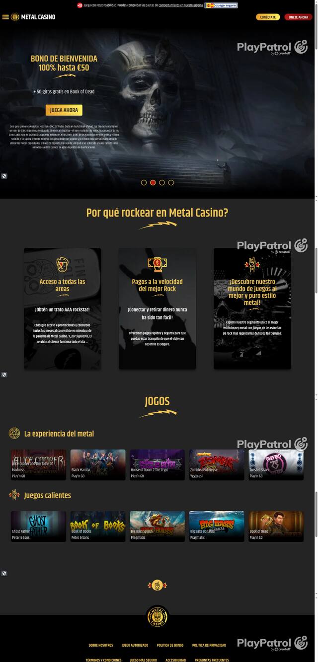 Capture of the front page of Metal Casino (metalcasino.es) on 6 October 2026