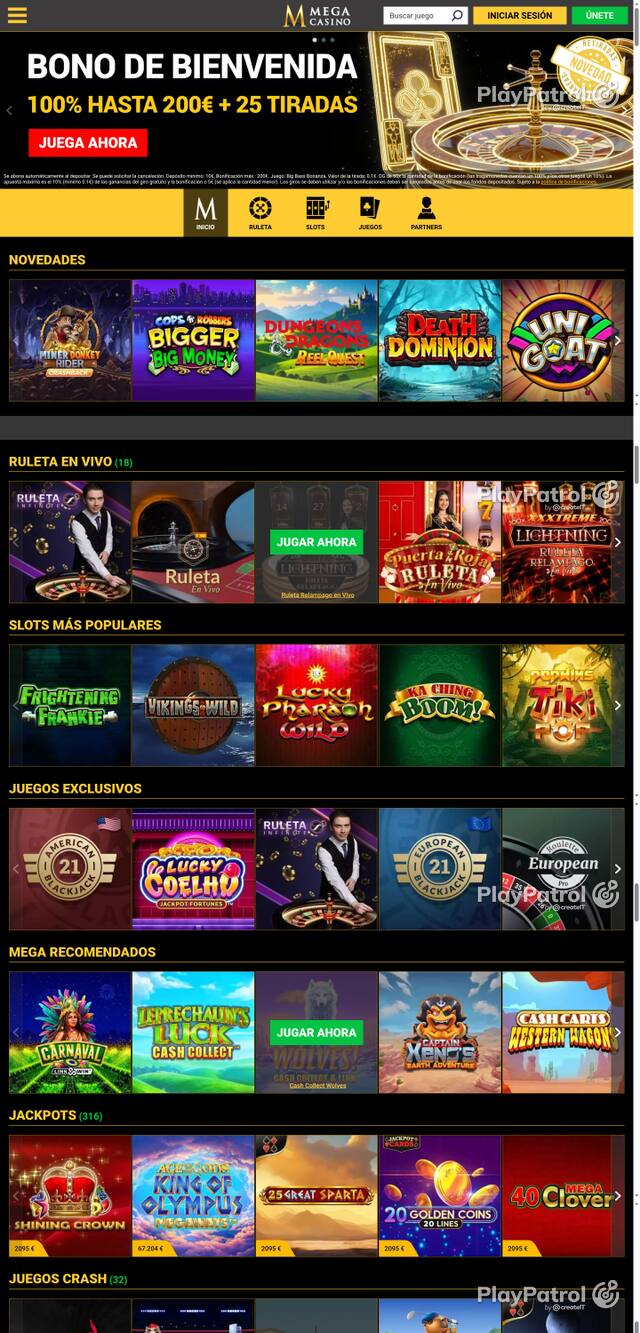 Capture of the front page of Mega Casinos (megacasinos.es) on 22 October 2026