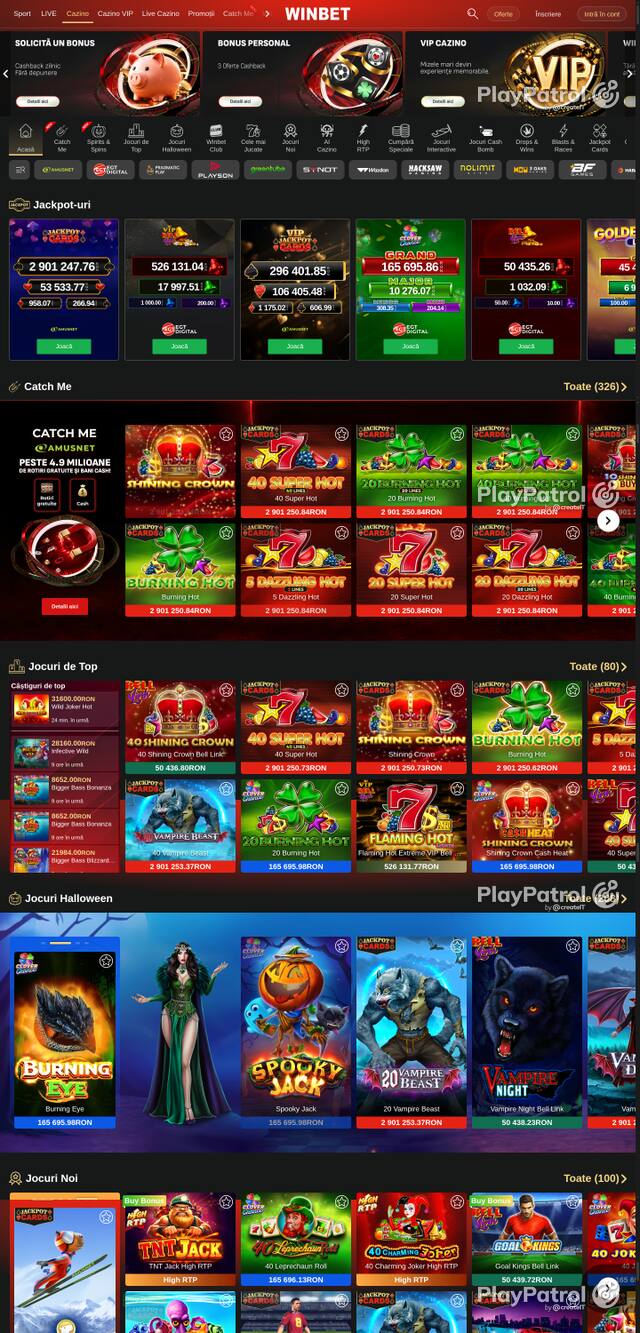 Capture of the front page of Winbet (winbet.ro) on 24 October 2026