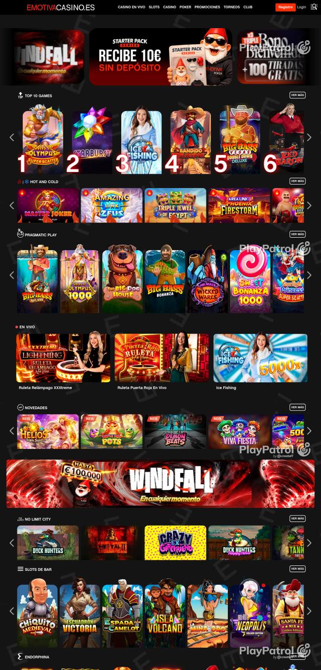 Capture of the front page of Emotiva Casino (emotivacasino.es) on 17 October 2026