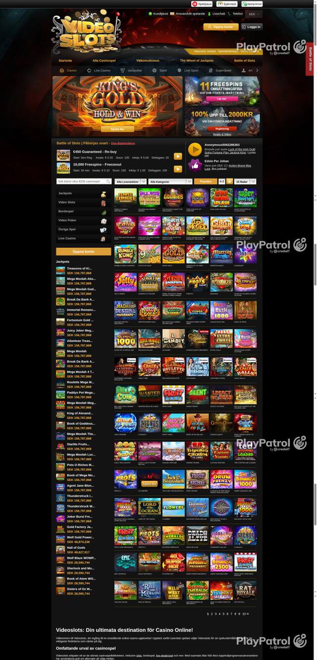 Front page of videoslots.com as captured on 28 October 2026