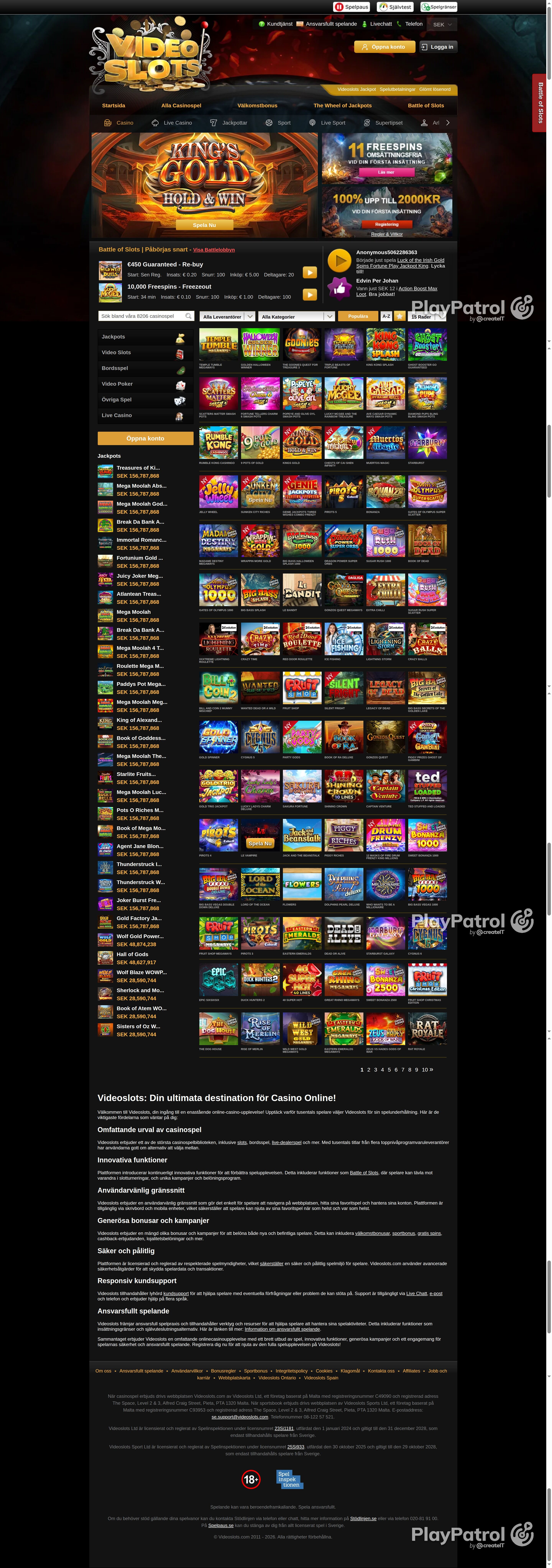 Full capture of videoslots.com recorded during the scan