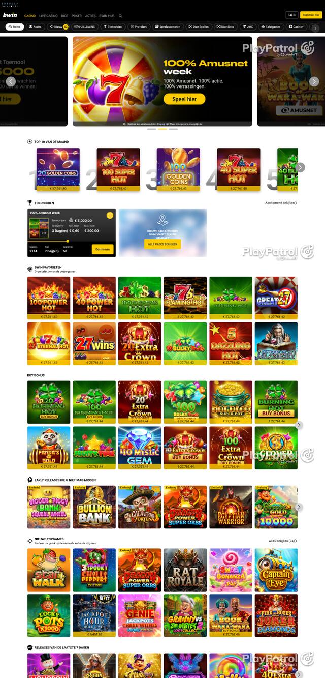 Front page of bwincasino.be as captured on 29 October 2026